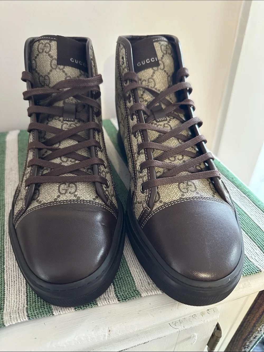 Gucci Brown GG Canvas and Leather High-Top Sneakers